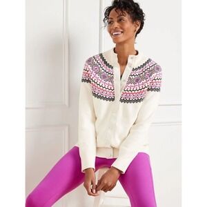 NWT Talbots Womens Fair Isle Mock Neck Button Front Cardigan Sweater M